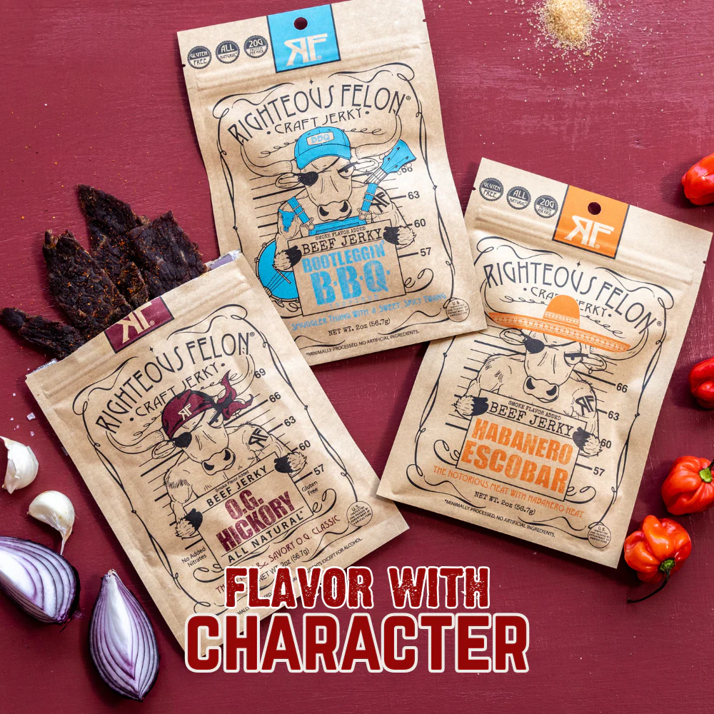 Righteous Felon Premium Beef Jerky Protein Pack | 8 Meat Snacks - Image 3